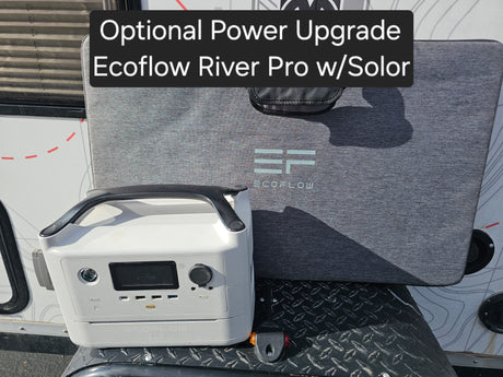 Optional Power Upgrade: Ecoflow River Pro portable power station with a solar panel for RV rental.