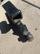 A durable black tow hitch ball mount, ready for your RV rental trailer. Essential towing gear.