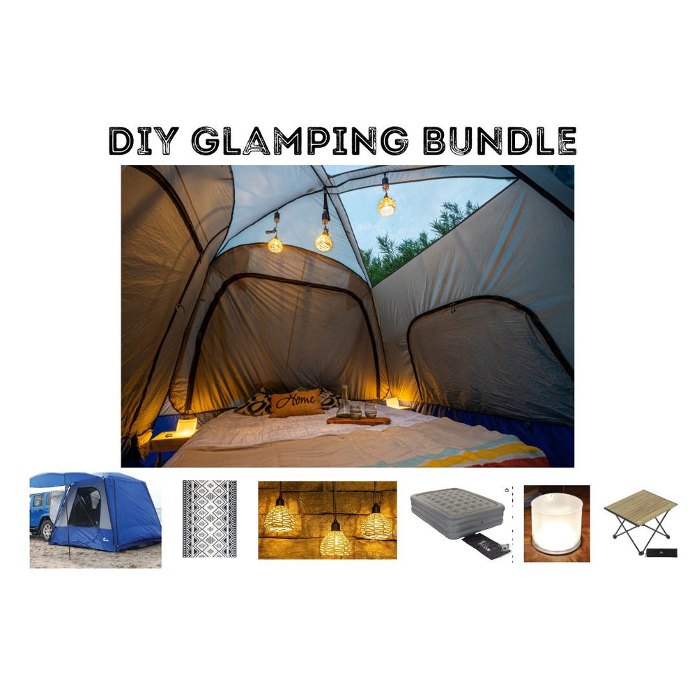  set in a mountain campground among tall pines.|Experience camping comfort in this rooftop tent