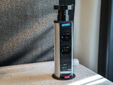 This pop-up power outlet tower with GFCI, USB-A, and USB-C ports is a convenient feature in an RV rental.