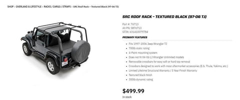 SmittyBilt Wrangler Jeep Roof Rack (fits TJs 97-06)