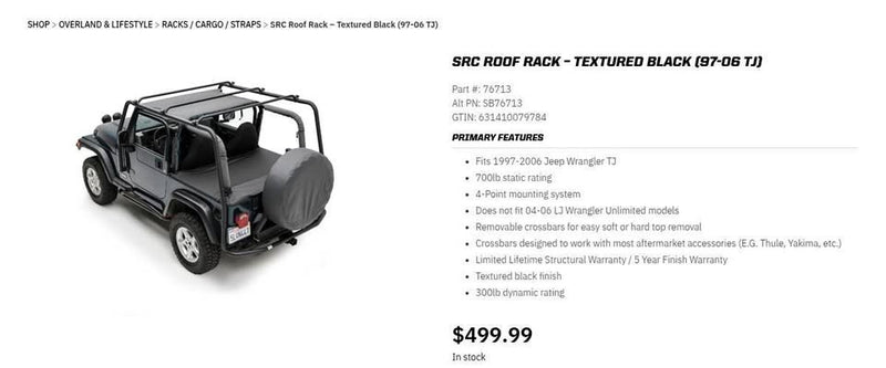 SmittyBilt Wrangler Jeep Roof Rack (fits TJs 97-06) in Santa Cruz, CA (photo 1) — photo 1