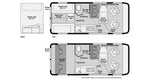 RV rental floor plans. Two camper layouts: Murphy bed or sofa/bed options, with wet bath, kitchen, and dining areas shown.