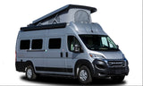 Grey Coachmen Pixel pop-top RV rental, a Ram ProMaster camper van with a retractable awning, ready for adventure.