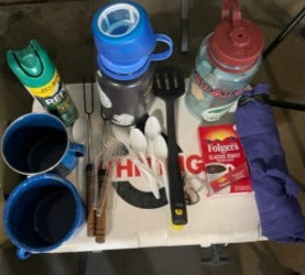 RV rental ready! This camping gear includes bug spray, mugs, water bottles, coffee, & cooking utensils for your outdoor journey. — photo 19