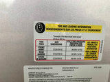 Essential tire and loading information for an RV rental, showing tire pressure (50 PSI), cargo capacity (955 lbs), and tire sizes.