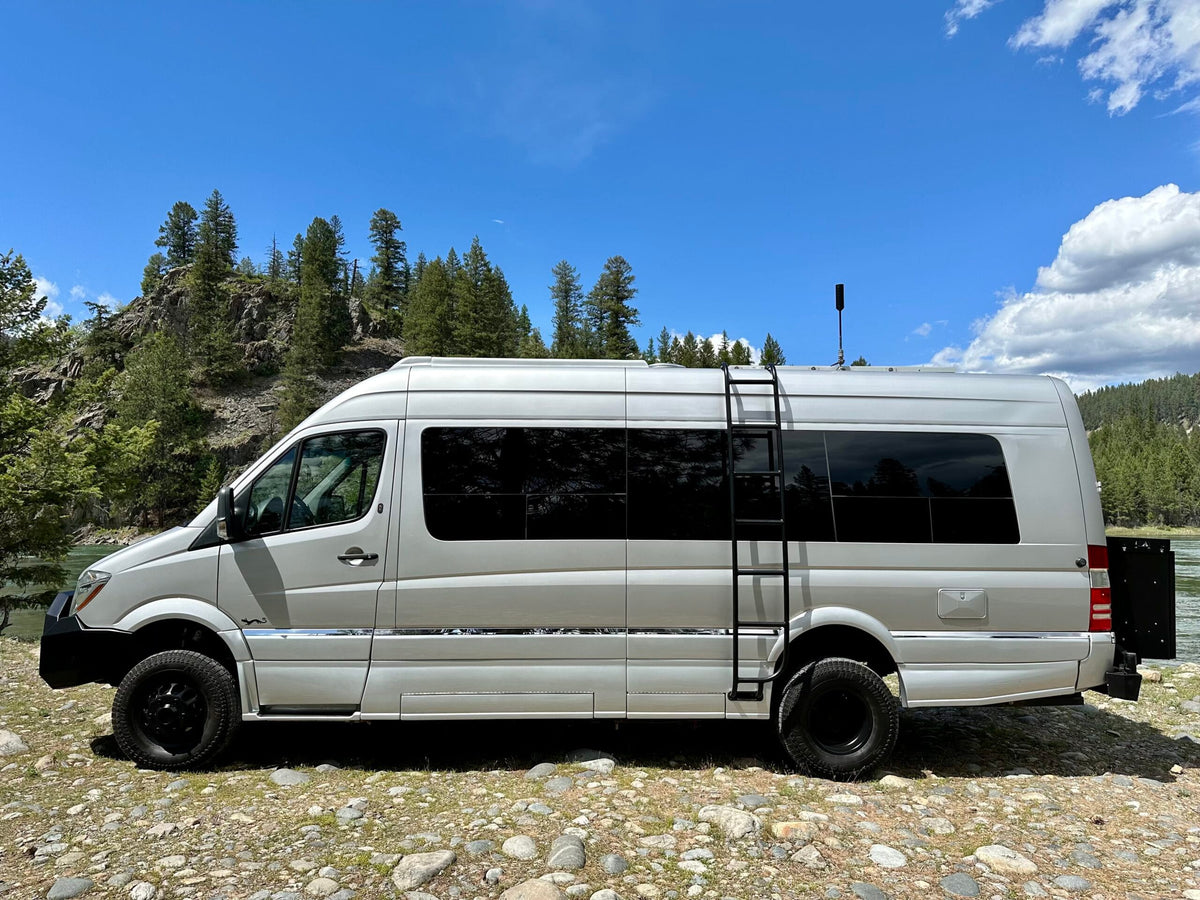  perfect for outdoor adventure.|Your next rv rental adventure awaits! Silver Sprinter van parked by a river — photo 4