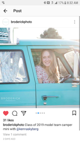 Happy young woman smiles in a teal vintage camper van. Perfect RV rental for memorable photography sessions. #camperlife