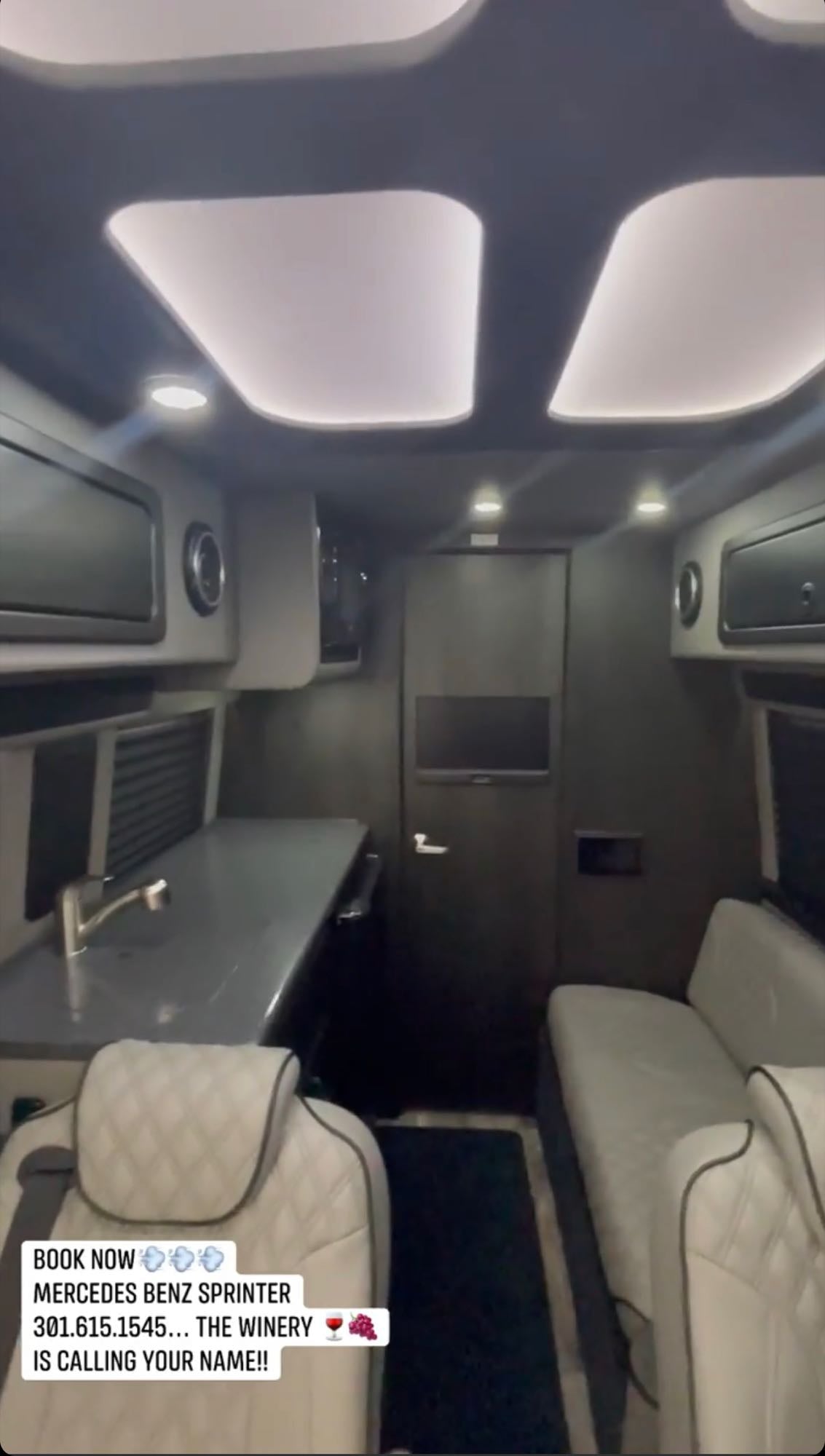 Step inside this luxury Mercedes-Benz Sprinter van, complete with custom seating and sink, ready for your RV rental adventure. — photo 13