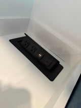 Stay charged in your RV rental with this built-in power station featuring AC, USB-A, and USB-C ports.