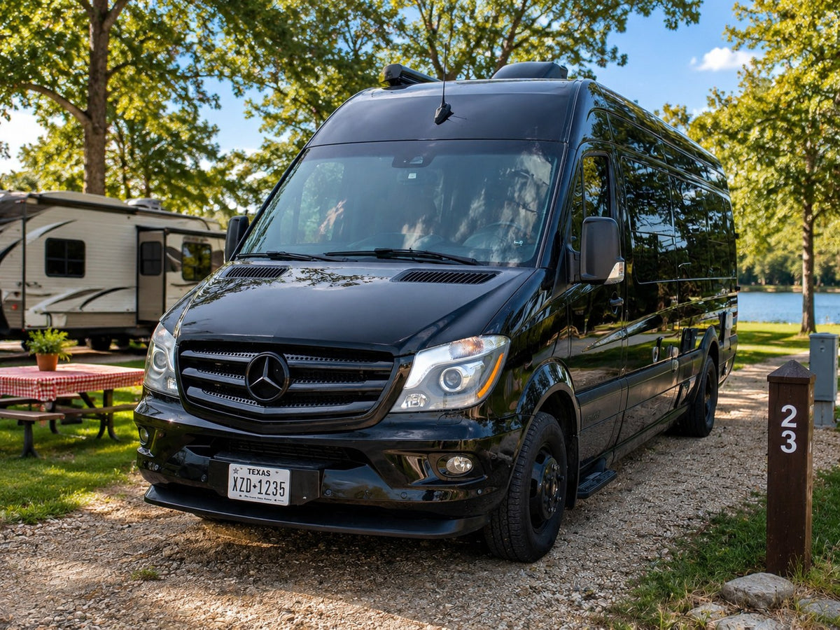  and cozy rug.|Step inside this premium RV rental: sleek wood interior — photo 4