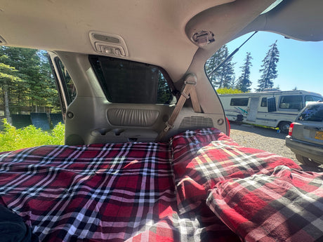  great for an RV rental alternative.|Wet minivan with roof cargo box