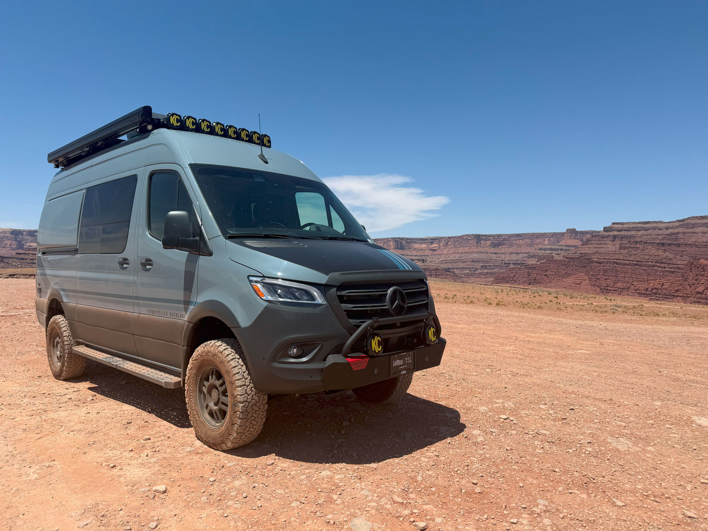 Explore the wild with a Storyteller Overland Mercedes Sprinter RV rental, perfect for rugged canyon adventures.