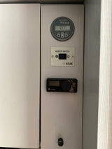 RV rental power & climate control panel. Shows Victron battery monitor (100%), Kisae remote, Eberspächer heater.