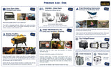 Premium add-ons for RV rental, showcasing portable power, bike racks, hammocks, fire pits, fridge/freezers, and coolers.