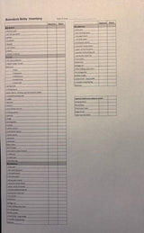 An RV rental inventory checklist details items like Bed/Bath, Kitchen, and Miscellaneous supplies, plus optional add-ons, for campers.