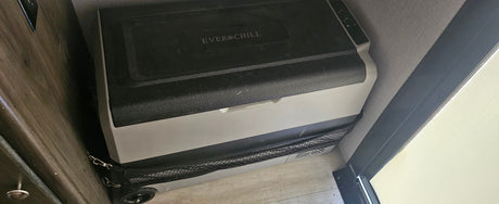 Ever Chill portable electric cooler in an RV rental, providing convenient cold storage for food and drinks on your adventure.