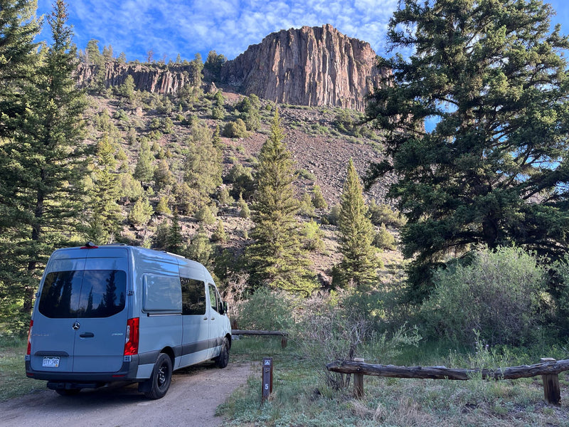  and custom wood build for adventures.|RV rental camper van & REI tent campsite with grill — photo 4