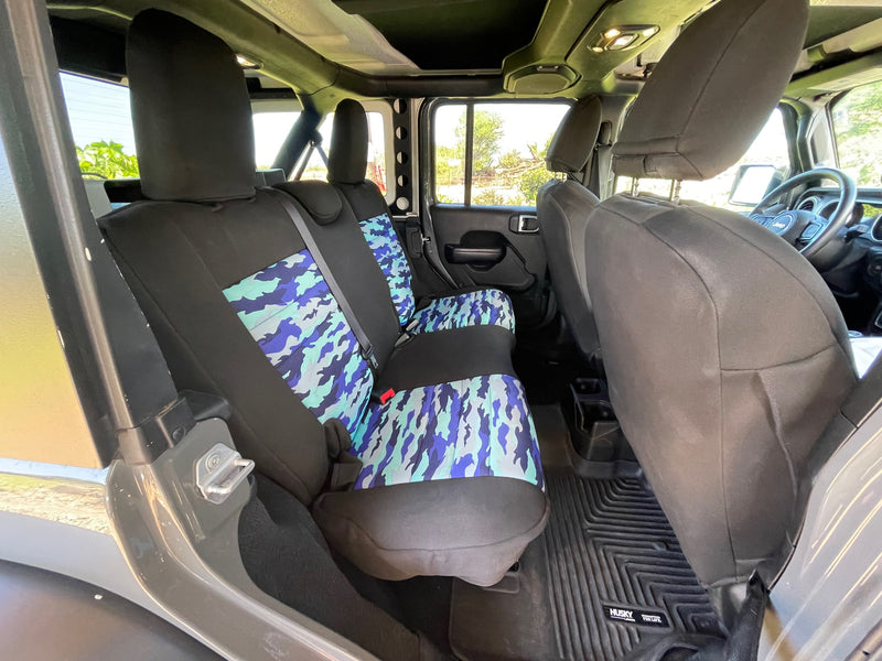  perfect for your RV rental adventure.|Jeep Wrangler interior with blue camo seats — photo 10
