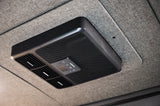Overhead Dometic AC unit in an RV rental, showing vents and a control panel for precise climate comfort.