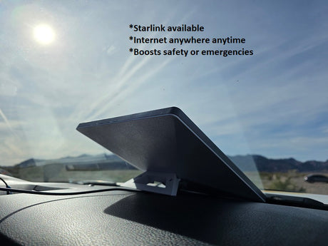 Stay connected on your RV rental adventure! This Starlink dish on the dashboard provides internet anywhere, boosting safety for your journey.