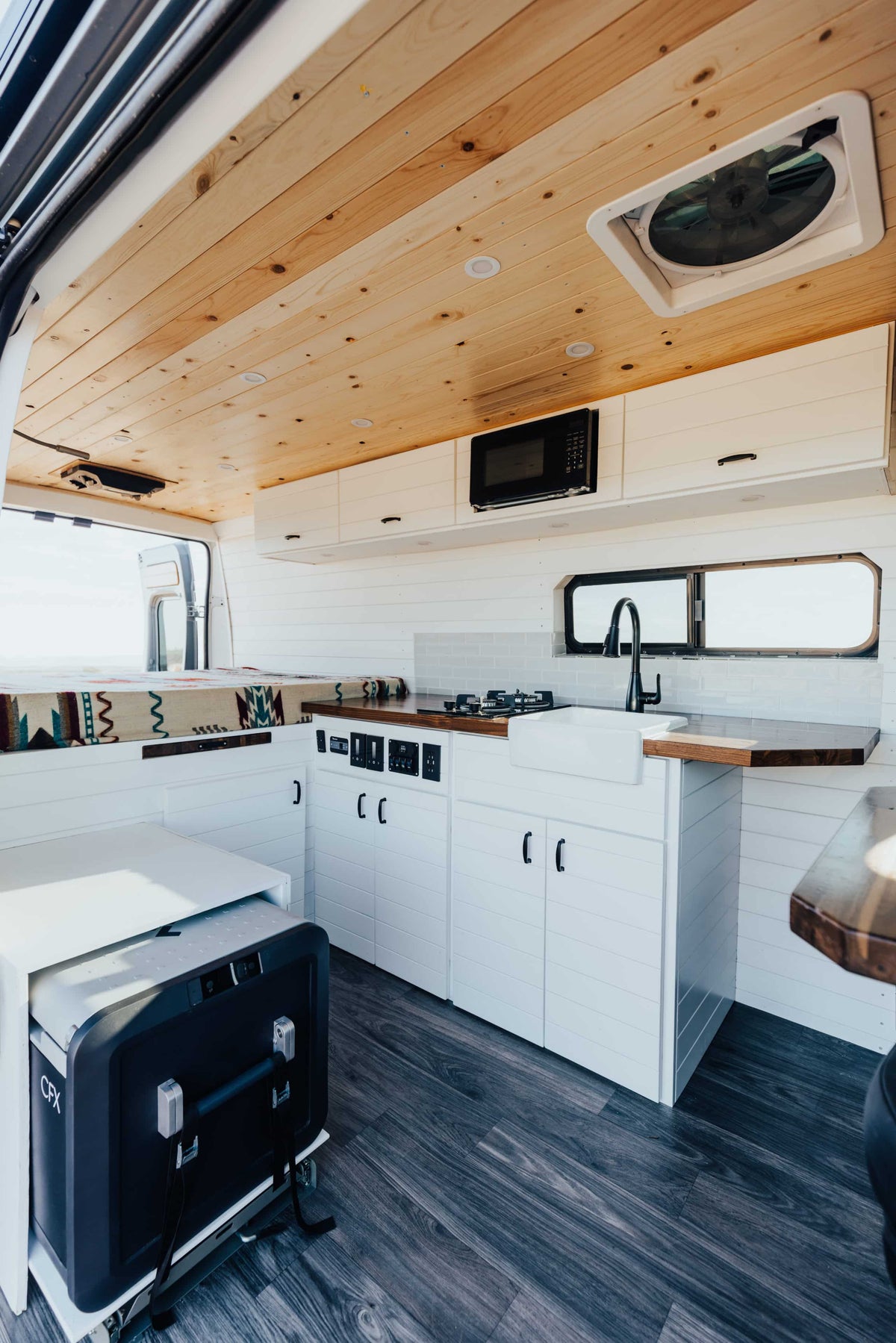 Modern RV rental: wood ceiling