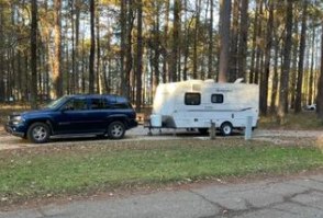  patterned curtain.|RV rental: Inside a camper