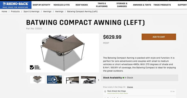 Rhino Rack Batwing Compact Awning in San Diego, CA (photo 1)
