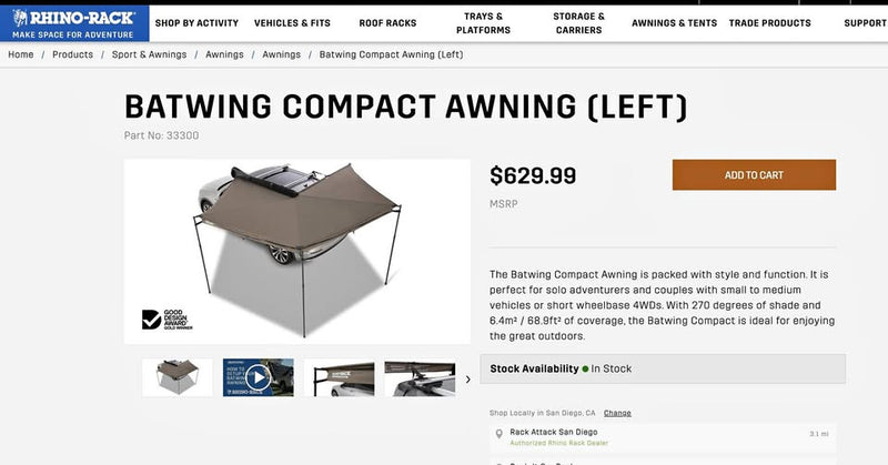 Rhino Rack Batwing Compact Awning in San Diego, CA (photo 1) — photo 1