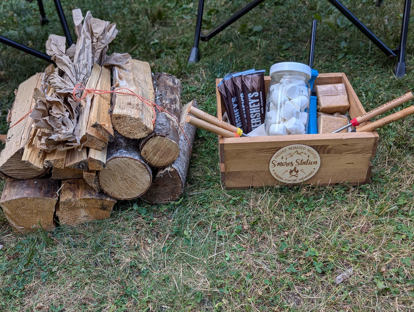 S'mores station & firewood for camping. Great for your rv rental getaway, creating tasty campfire memories!