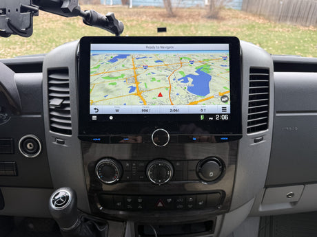  parked under cloudy skies.|Inside an RV rental