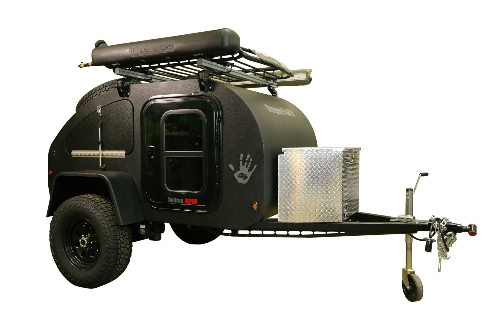Black Oregon TrailR DoDrop ALPHA off-road teardrop camper