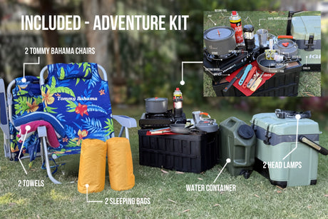 Enhance your RV rental adventure with this included kit: camping chairs, sleeping bags, full cooking setup, cooler & more!