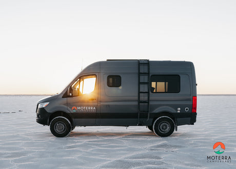  cracked salt flat. Perfect for your next RV rental adventure.|Gray Moterra camper van