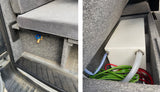 RV rental water system features a tucked-away fresh water tank and an accessible spigot for convenience.