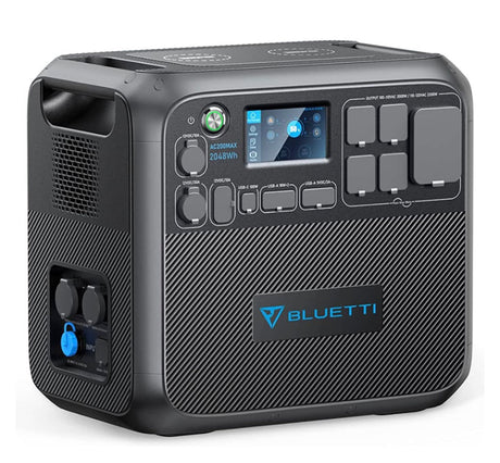 BLUETTI AC200MAX portable power station (2048Wh capacity), ideal for rv rental adventures or emergency backup power.