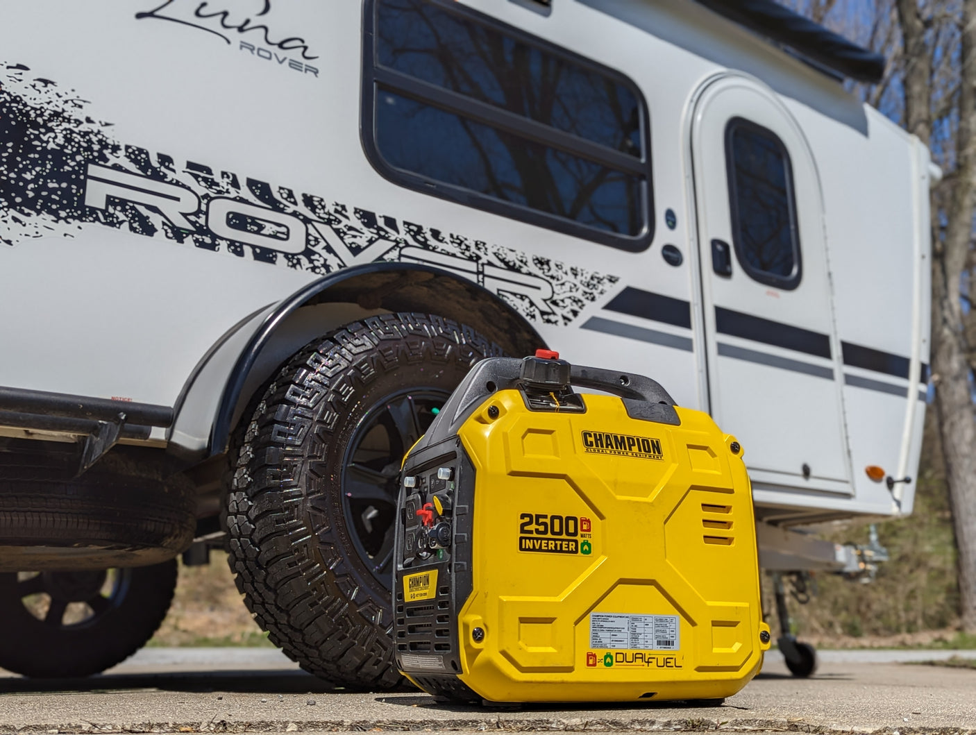 Power your RV rental adventures! This Champion 2500W inverter generator ensures off-grid comfort with your compact camper.