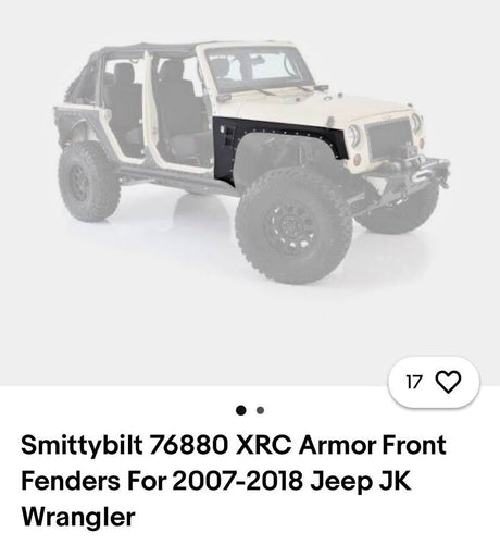 Smittybilt 76880 XRC Armor Front Fenders For 2007-2018 Jeep JK JKU
Wrangler in Chandler, AZ (photo 1)
