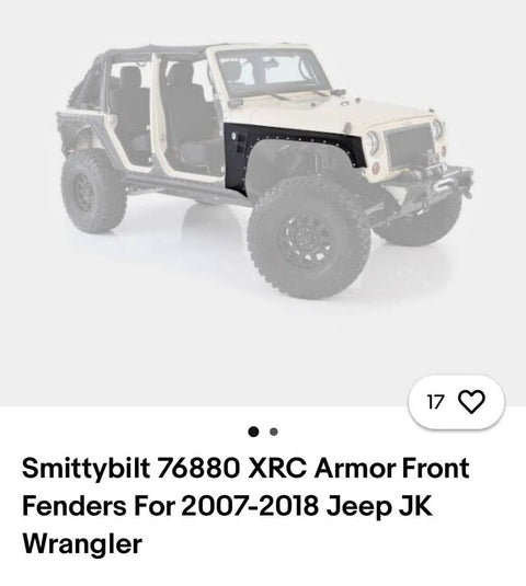Smittybilt 76880 XRC Armor Front Fenders For 2007-2018 Jeep JK JKU
Wrangler