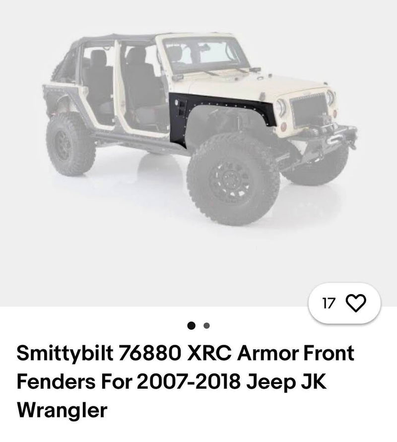 Smittybilt 76880 XRC Armor Front Fenders For 2007-2018 Jeep JK JKU
Wrangler in Chandler, AZ (photo 1) — photo 1