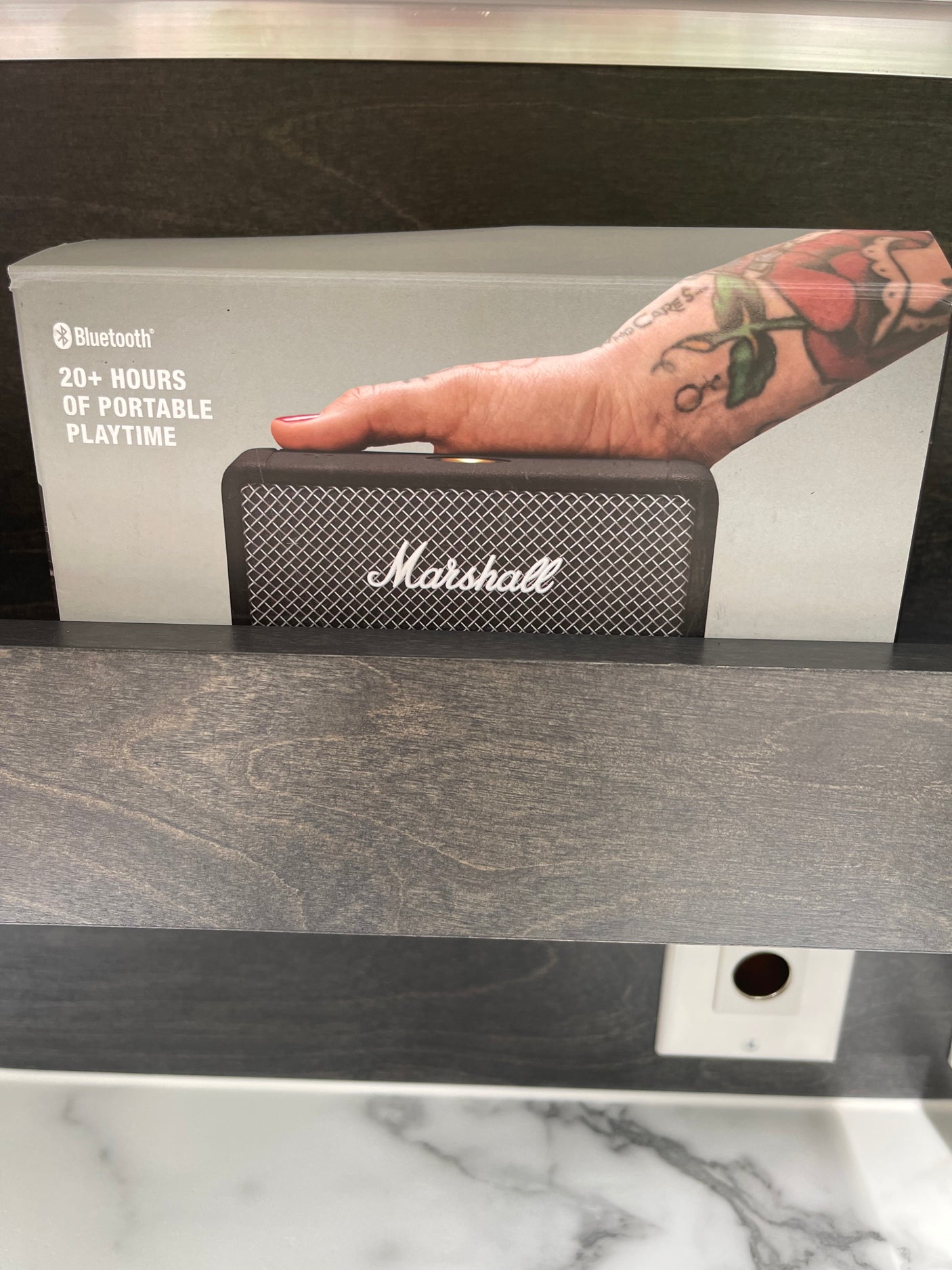 Compact Marshall Bluetooth speaker for entertainment in your RV rental, with 20+ hours playtime.