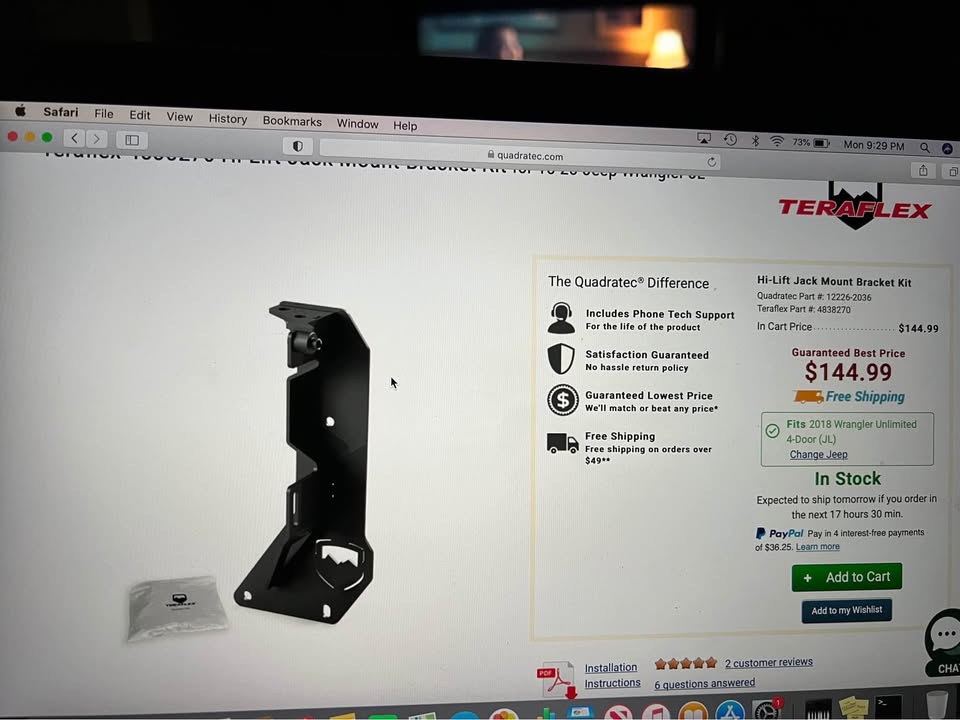Teraflex hi lift jack bracket for JL JEEP. New in box, never used in Taylor, MI (photo 1)