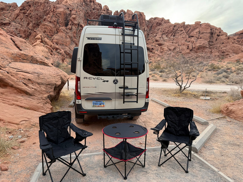  & a stunning starry night sky over mountains.|RV rental camp at dusk: a cozy campfire — photo 26