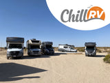 ChillRV: Explore the outdoors with our RV rentals! Diverse motorhomes parked in a sunny desert setting.