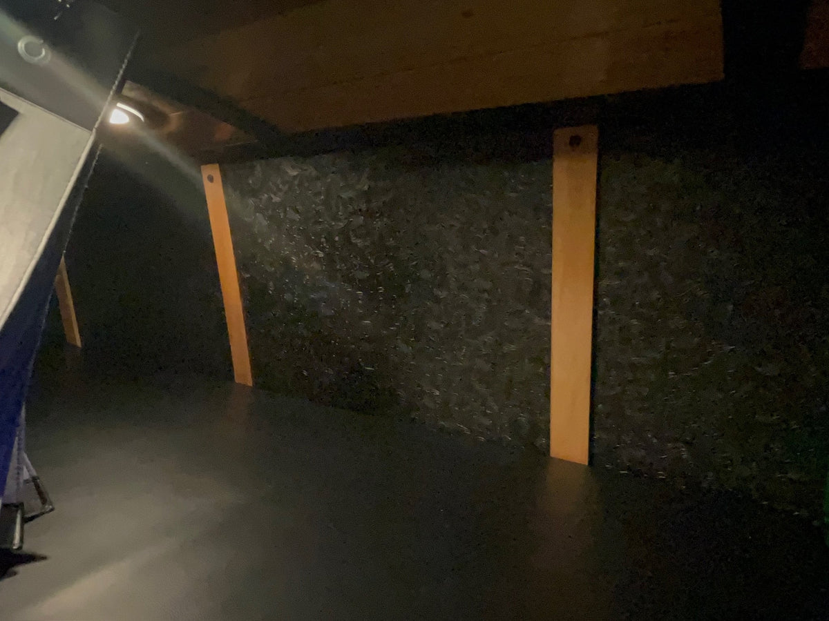  with a rustic cabin in the background and a curious chicken.|Cozy rv rental interior with ambient blue LED lighting illuminating the floor and comfortable bench seating on either side.|Sleek RV rental interior: Dark — photo 5