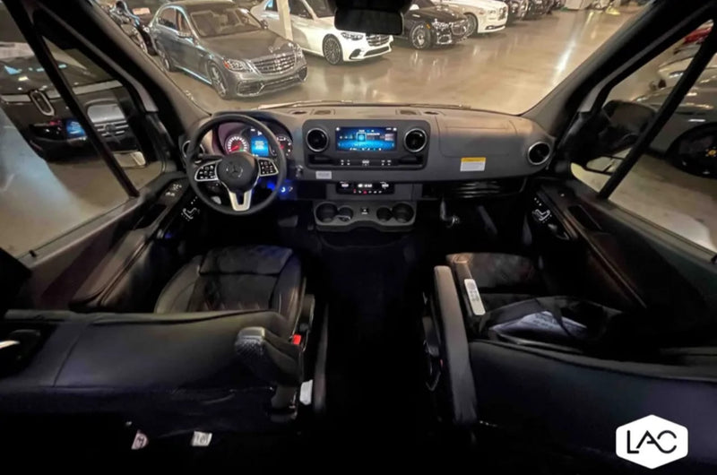  the dashboard screen displays a 360-degree camera view for easy maneuvering in the lot.|Top-down RV rental floor plan shows detailed interior layout: kitchen — photo 5