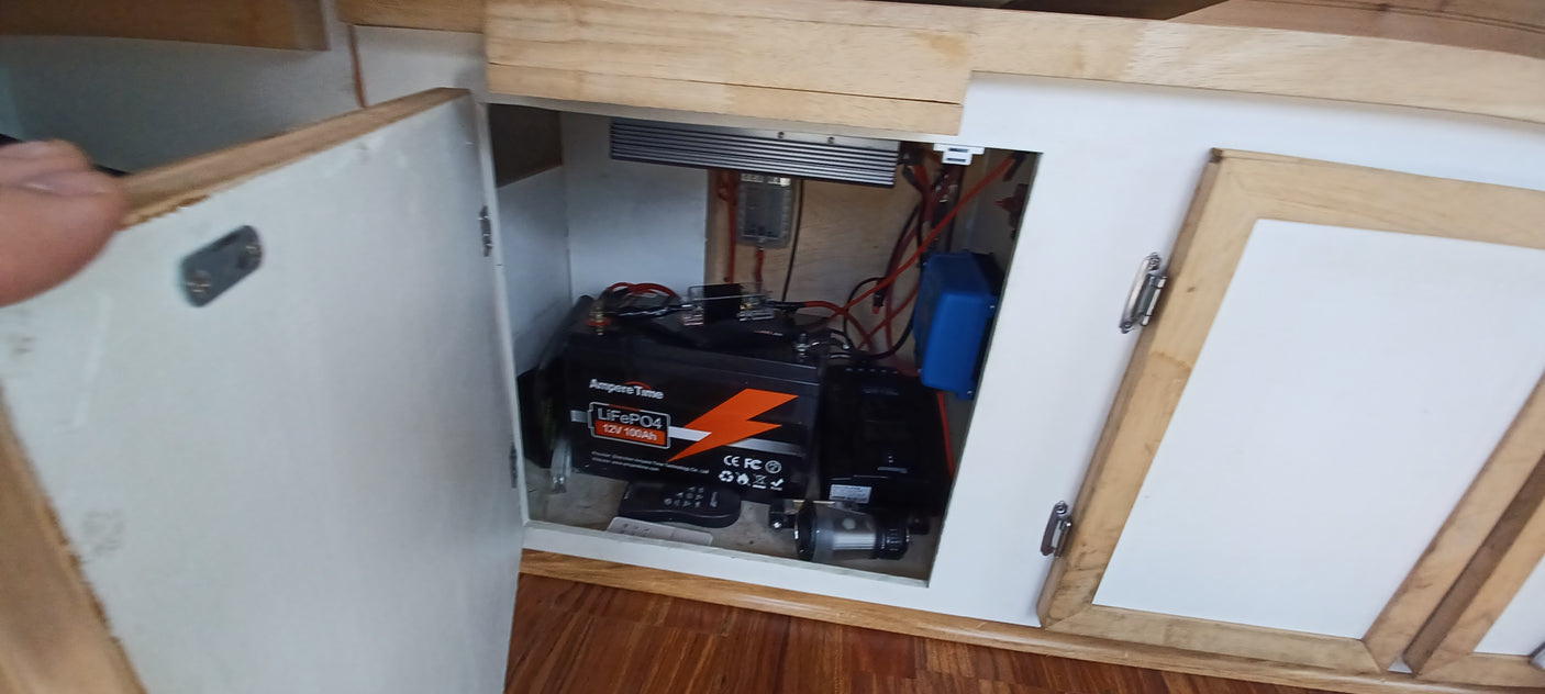 Essential for RV rental adventures: a robust LiFePO4 battery and electrical setup providing reliable off-grid power.