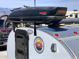 Utah Teardrop RV rental features a Yakima Skybox & bikes on top. Perfect for adventure camping.
