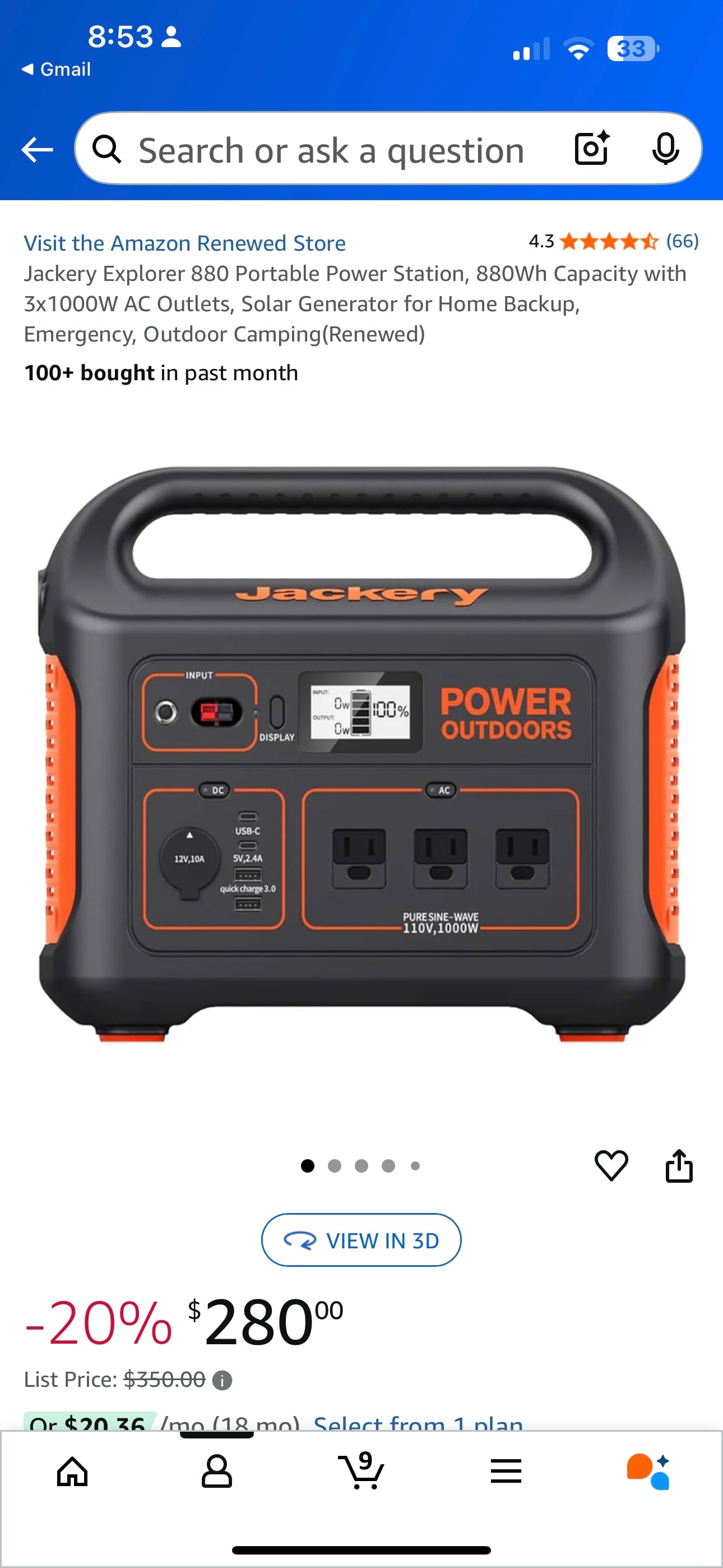 This Jackery Explorer 880 portable power station is essential for RV rental adventures, camping, or home backup. Now 20% off for $280.