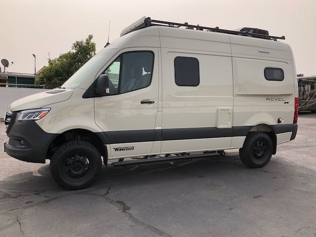  and fridge setup.|Light beige Mercedes-Benz Sprinter van RV rental — photo 5